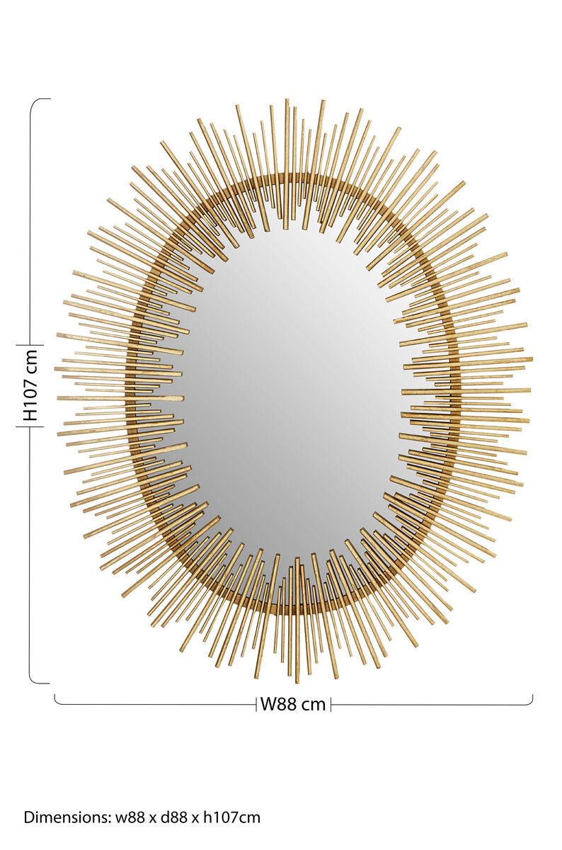 Orsina Phalanx Gold Oval Wall Mirror – Art Deco Stepped Frame Design