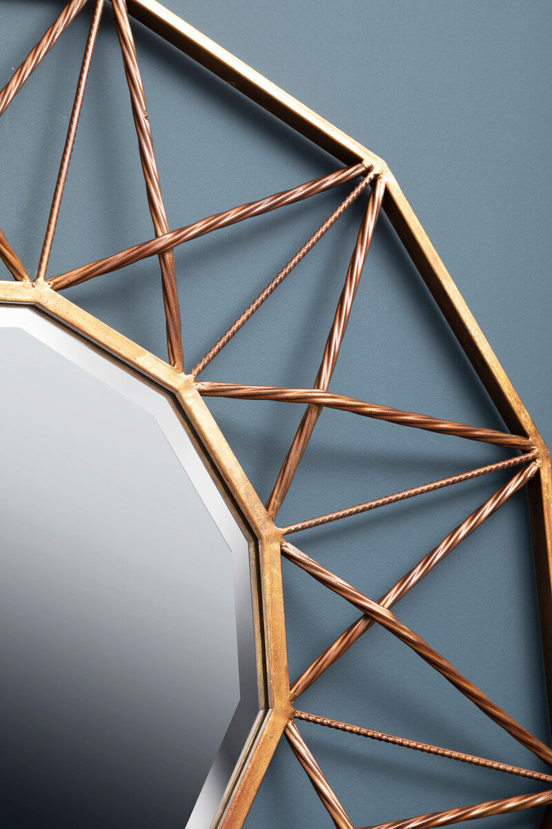 Orsina Zariah Geometric Wall Mirror – Copper and Antique Gold Finish