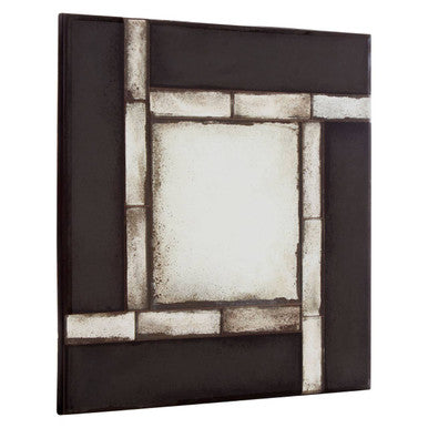 Orsina Riza Square Wall Mirror – Black and Silver Tiled Design