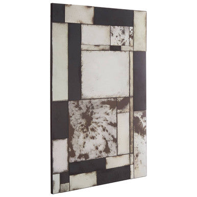 Orsina Riza Mosaic Asymmetric Wall Mirror – Black and Silver Modern Art