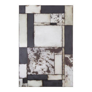 Orsina Riza Mosaic Asymmetric Wall Mirror – Black and Silver Modern Art