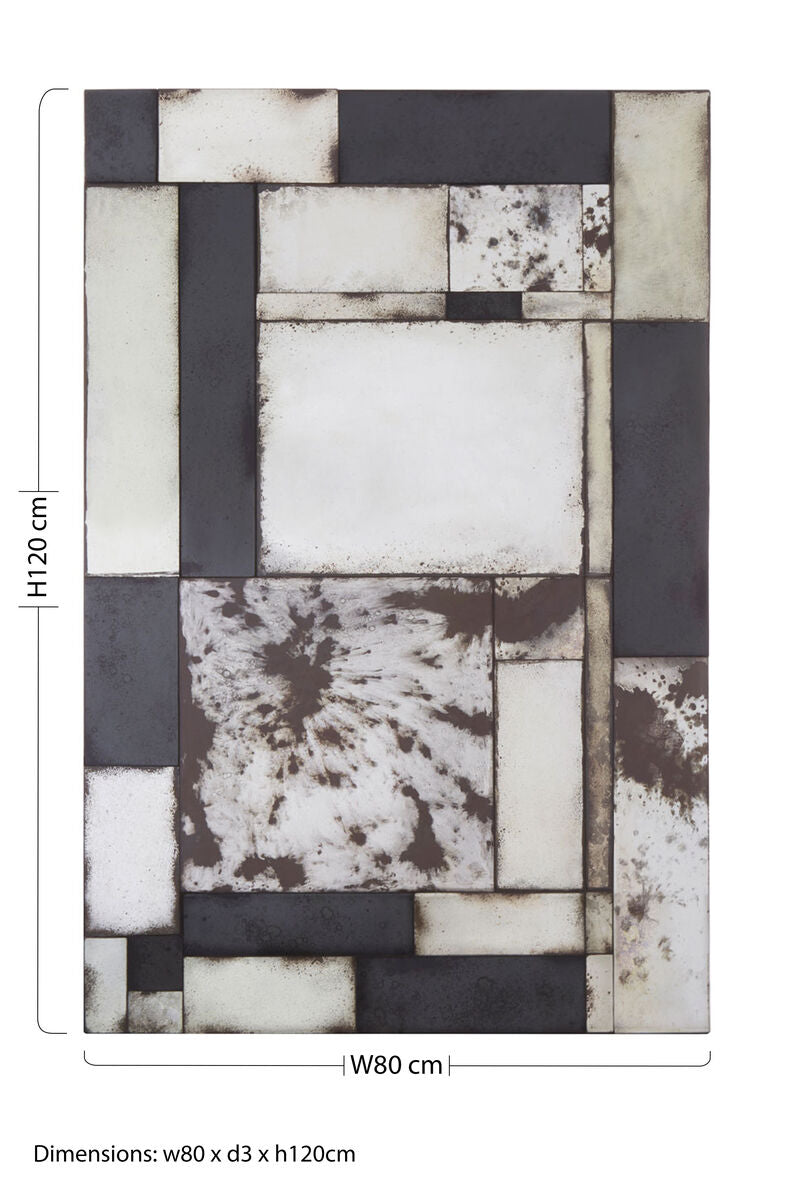 Orsina Riza Mosaic Asymmetric Wall Mirror – Black and Silver Modern Art