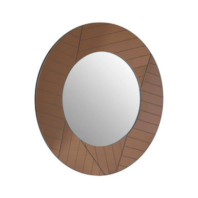 Orsina Roza Round Wall Mirror – Brown Patterned Decorative Mirror