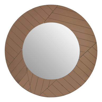 Orsina Roza Round Wall Mirror – Brown Patterned Decorative Mirror
