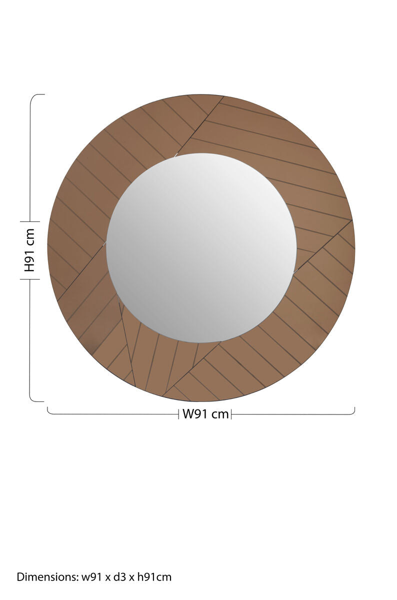 Orsina Roza Round Wall Mirror – Brown Patterned Decorative Mirror