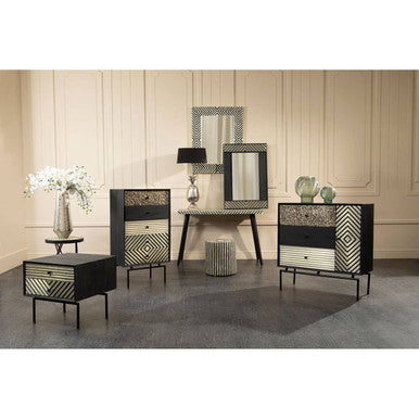 Orsina Boho Black Wall Mirror – Rectangular Lattice Geometric Decor