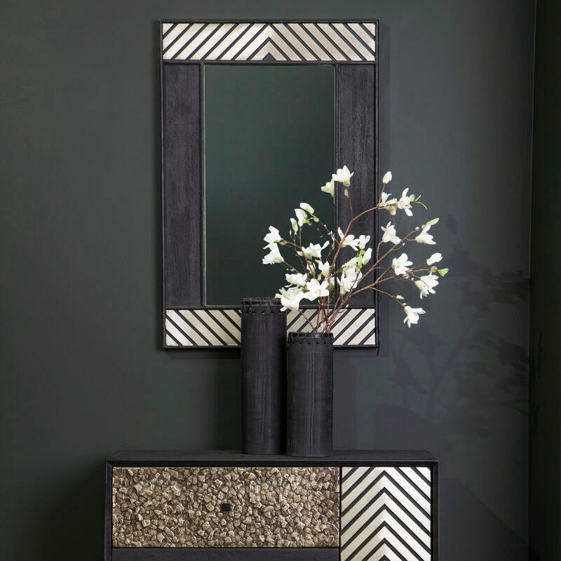 Orsina Boho Black Wall Mirror – Rectangular Lattice Geometric Decor