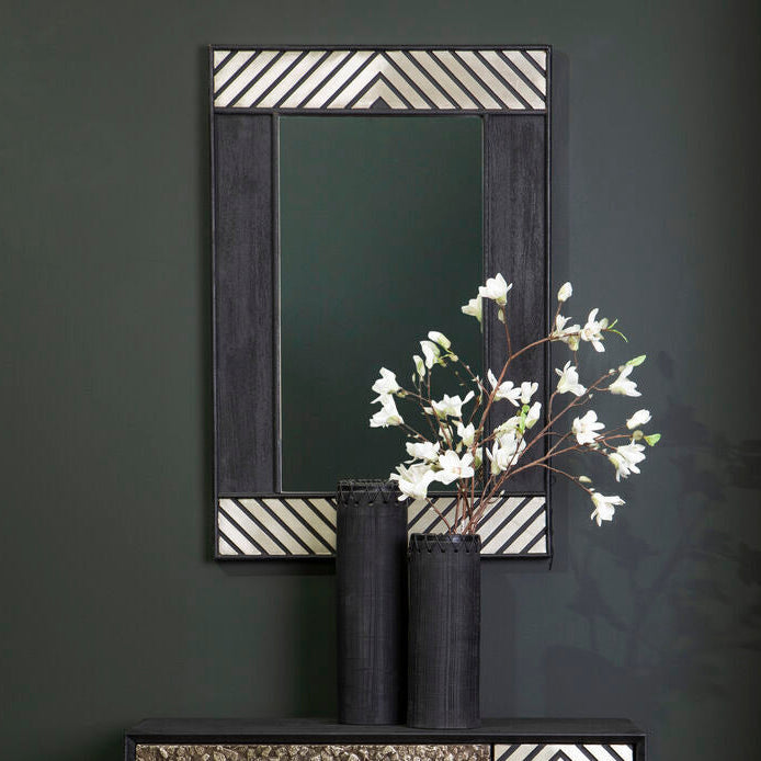Orsina Boho Black Wall Mirror – Rectangular Lattice Geometric Decor