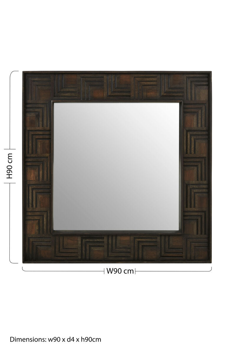 Orsina Surat Square Wall Mirror – Handcrafted Mango Wood, Brown