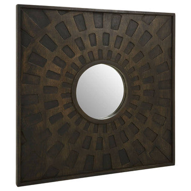Orsina Suri Wall Mirror – Brown Carved Geometric Rectangular Mirror