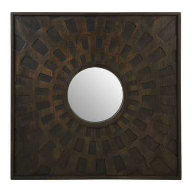Orsina Suri Wall Mirror – Brown Carved Geometric Rectangular Mirror