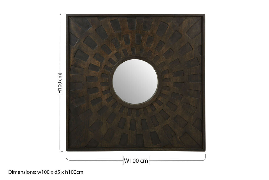 Orsina Suri Wall Mirror – Brown Carved Geometric Rectangular Mirror