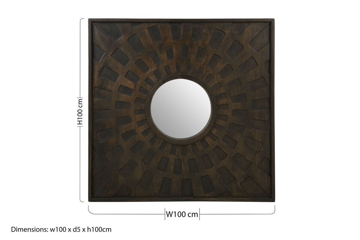 Orsina Suri Wall Mirror – Brown Carved Geometric Rectangular Mirror