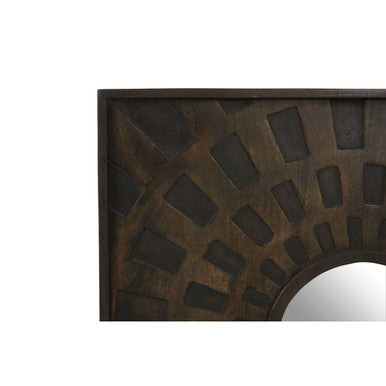 Orsina Suri Wall Mirror – Brown Carved Geometric Rectangular Mirror