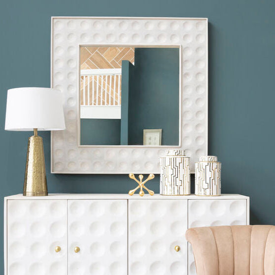 Orsina Satara White Wall Mirror – Square Textured Coastal Mirror