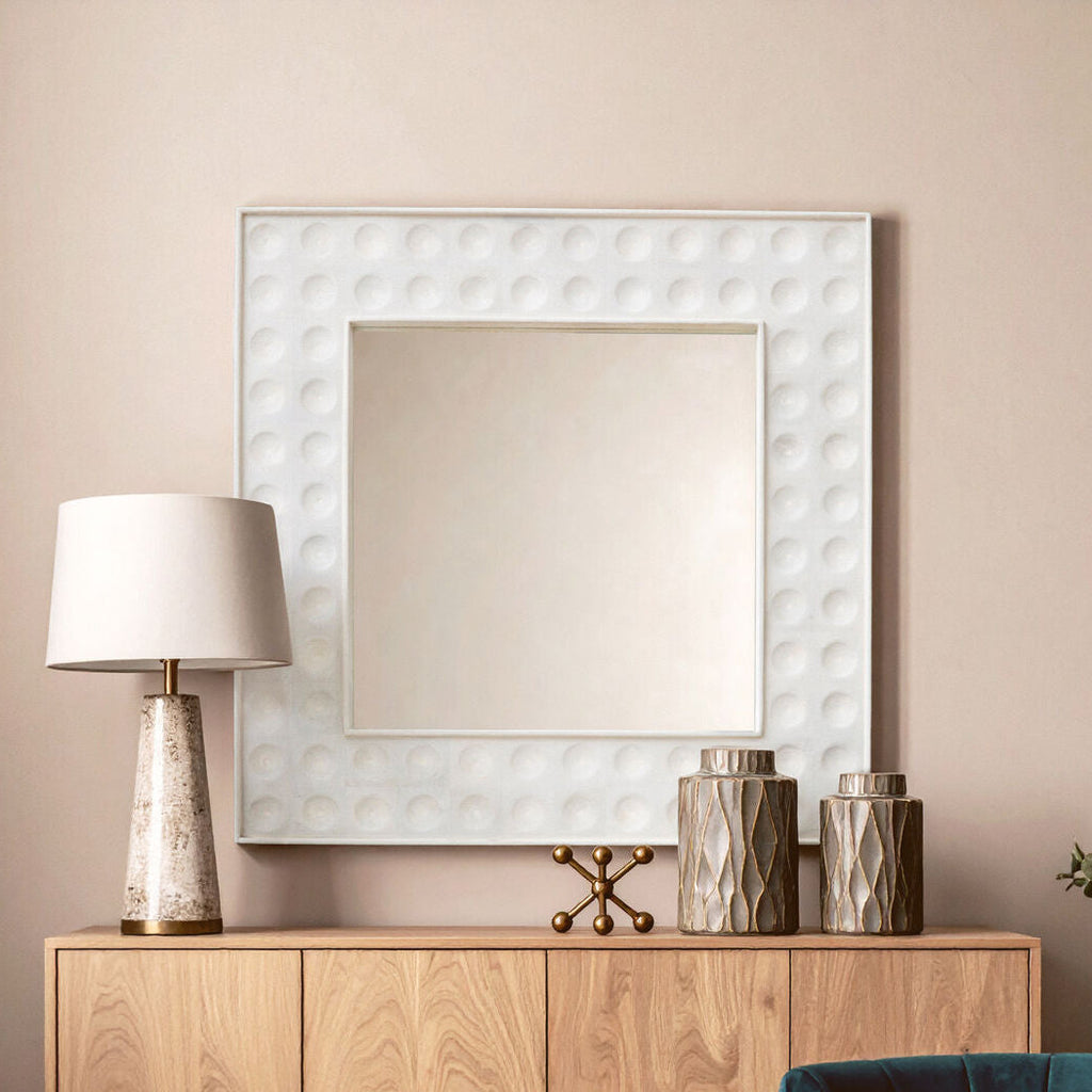 Orsina Satara White Wall Mirror – Square Textured Coastal Mirror
