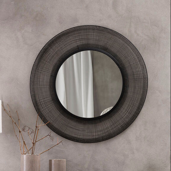 Orsina Trento Circular Wall Mirror – Textured Frame Contemporary Decor
