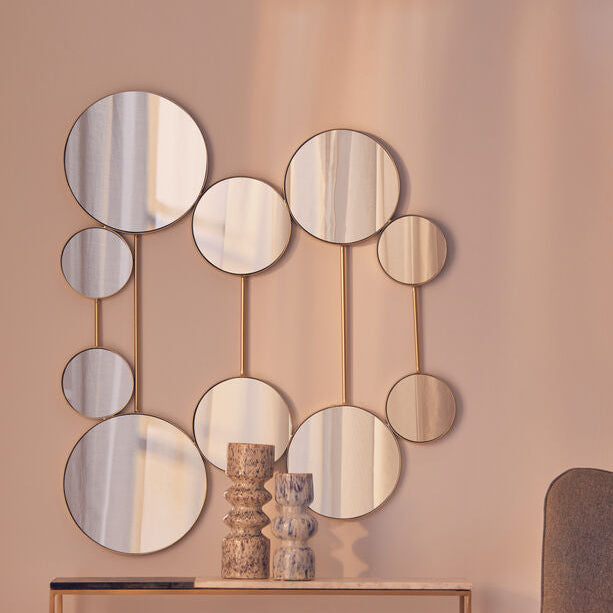 Orsina Trento Gold Wall Mirror – 10-Circle Sculptural Decorative Art