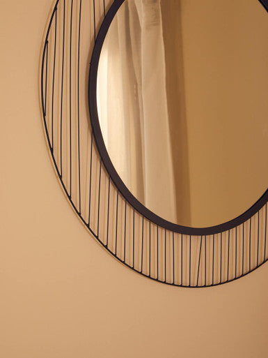 Orsina Trento Circular Wall Mirror – Black Geometric Linear Frame