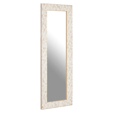 Orsina Hestina Rectangular Whitewash Teak Wood Mosaic Wall Mirror