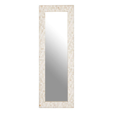 Orsina Hestina Rectangular Whitewash Teak Wood Mosaic Wall Mirror