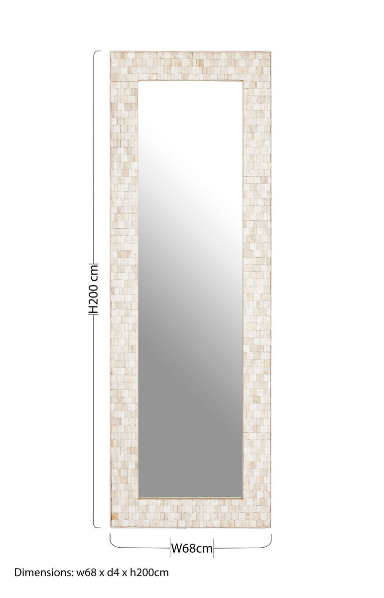 Orsina Hestina Rectangular Whitewash Teak Wood Mosaic Wall Mirror