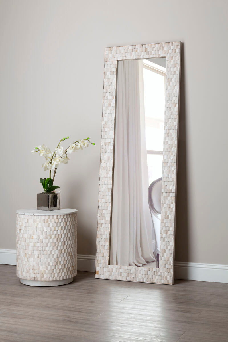 Orsina Hestina Rectangular Whitewash Teak Wood Mosaic Wall Mirror