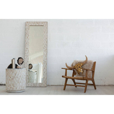 Orsina Hestina Rectangular Whitewash Teak Wood Mosaic Wall Mirror