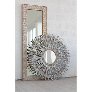 Orsina Hestina Rectangular Whitewash Teak Wood Mosaic Wall Mirror