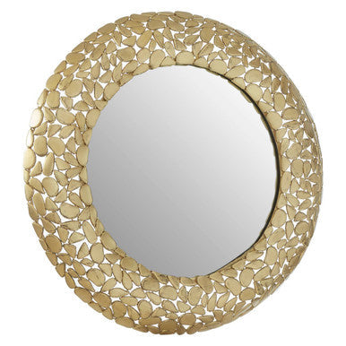 Orsina Templar Round Wall Mirror – Gold Pebble Effect Accent Mirror