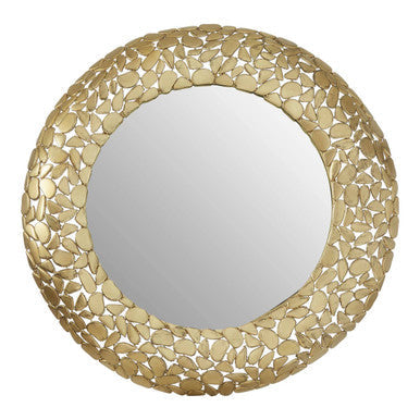 Orsina Templar Round Wall Mirror – Gold Pebble Effect Accent Mirror