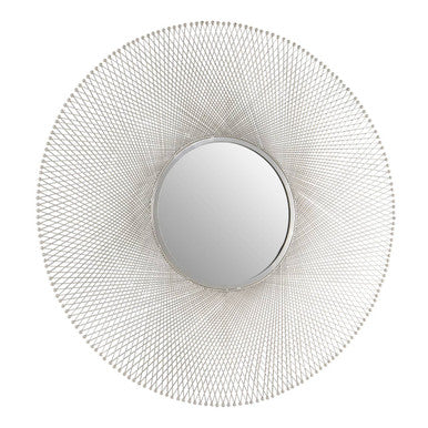 Orsina Templar Large Round Wall Mirror – Silver Geometric Metal Frame