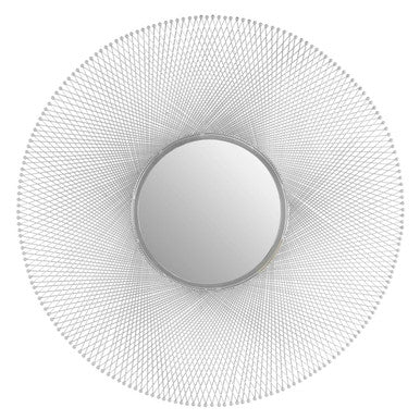 Orsina Templar Large Round Wall Mirror – Silver Geometric Metal Frame