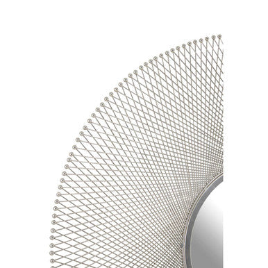 Orsina Templar Large Round Wall Mirror – Silver Geometric Metal Frame