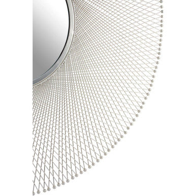 Orsina Templar Large Round Wall Mirror – Silver Geometric Metal Frame
