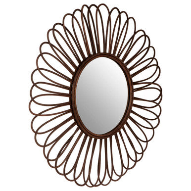 Orsina Batu Round Rattan Wall Mirror – Black Circular Petal Frame