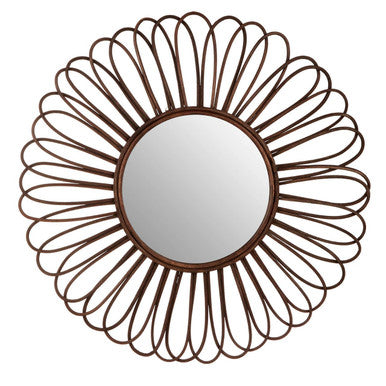 Orsina Batu Round Rattan Wall Mirror – Black Circular Petal Frame