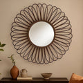 Orsina Batu Round Rattan Wall Mirror – Black Circular Petal Frame