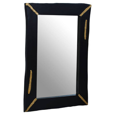 Orsina Asamra Black Wall Mirror – Hand-Carved Wood with Gold Accents