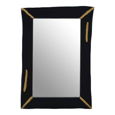 Orsina Asamra Black Wall Mirror – Hand-Carved Wood with Gold Accents