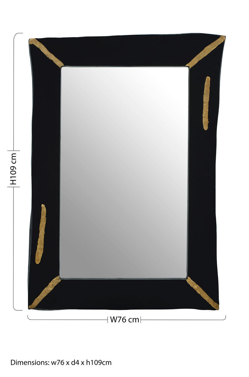 Orsina Asamra Black Wall Mirror – Hand-Carved Wood with Gold Accents