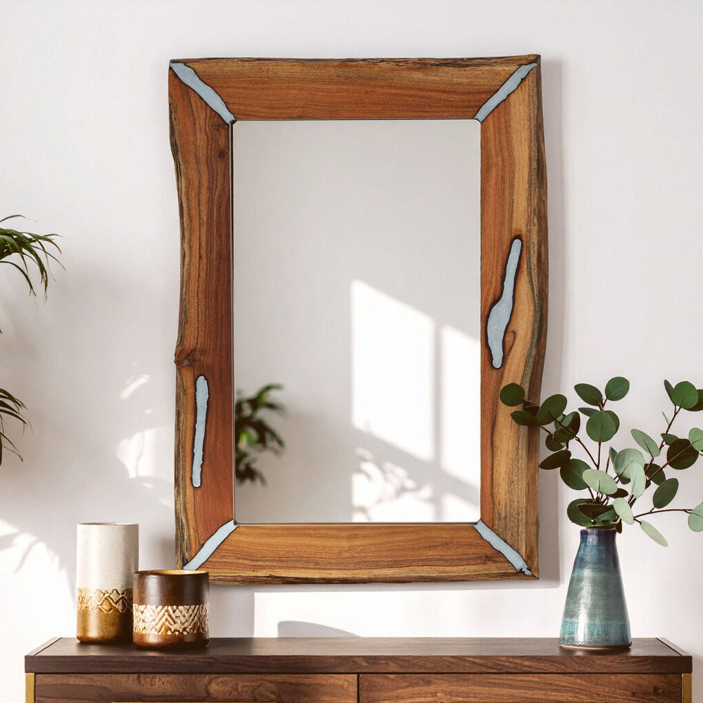 Orsina Almora Acacia Wood Wall Mirror – Live Edge Rectangular Mirror