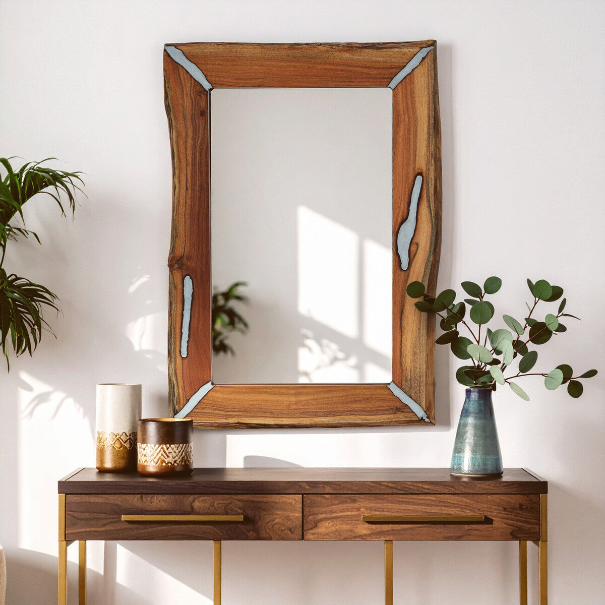 Orsina Almora Acacia Wood Wall Mirror – Live Edge Rectangular Mirror