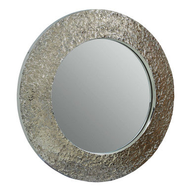 Orsina Akola Round Wall Mirror – Hammered Nickel Finish Modern Decor