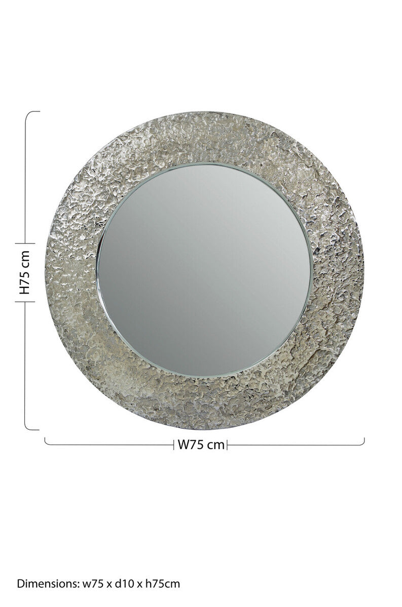 Orsina Akola Round Wall Mirror – Hammered Nickel Finish Modern Decor