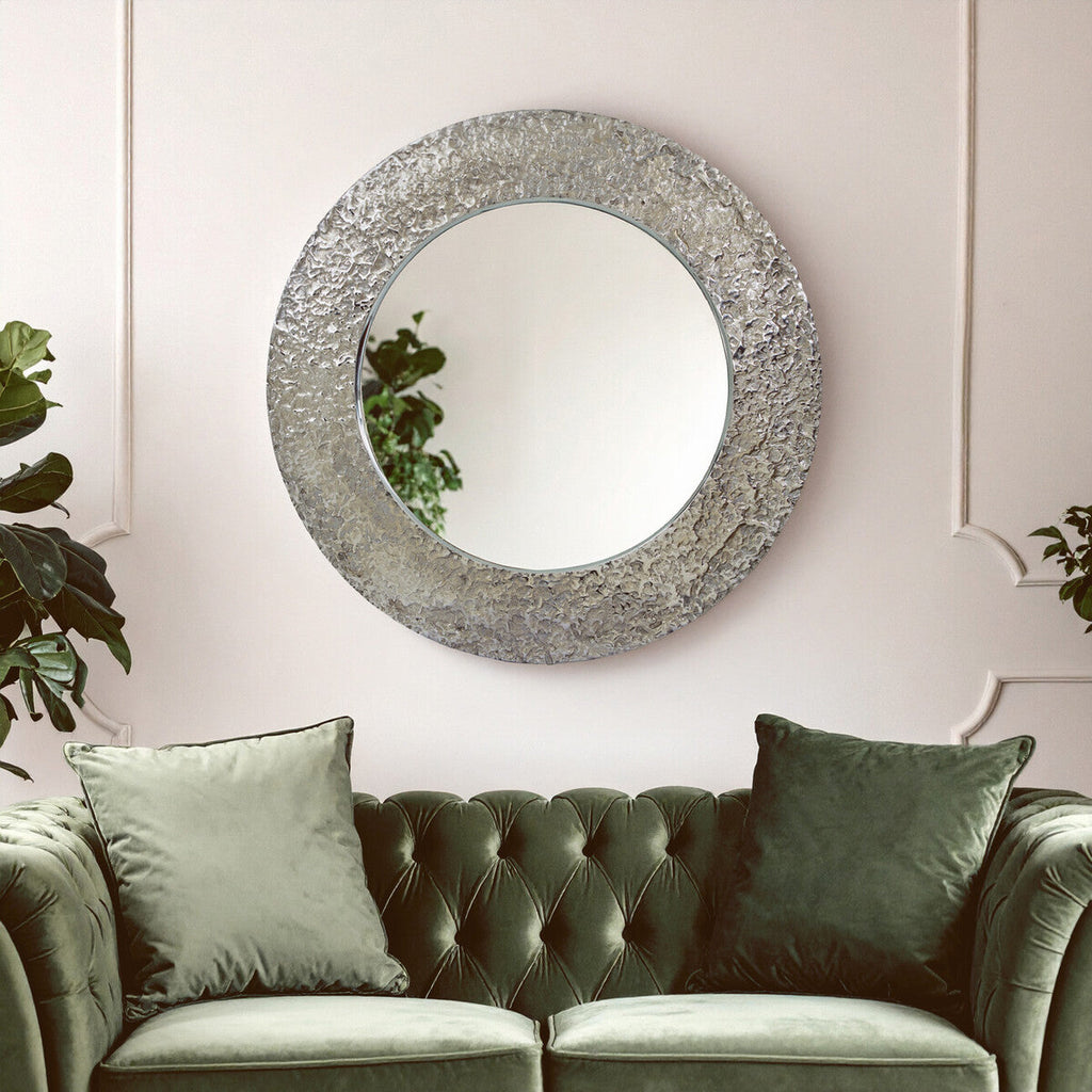 Orsina Akola Round Wall Mirror – Hammered Nickel Finish Modern Decor
