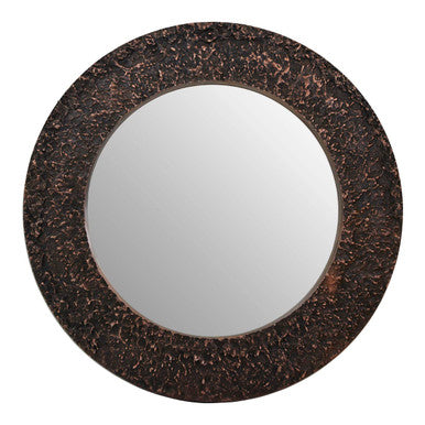 Orsina Akola Round Wall Mirror – Hammered Copper Finish Metal