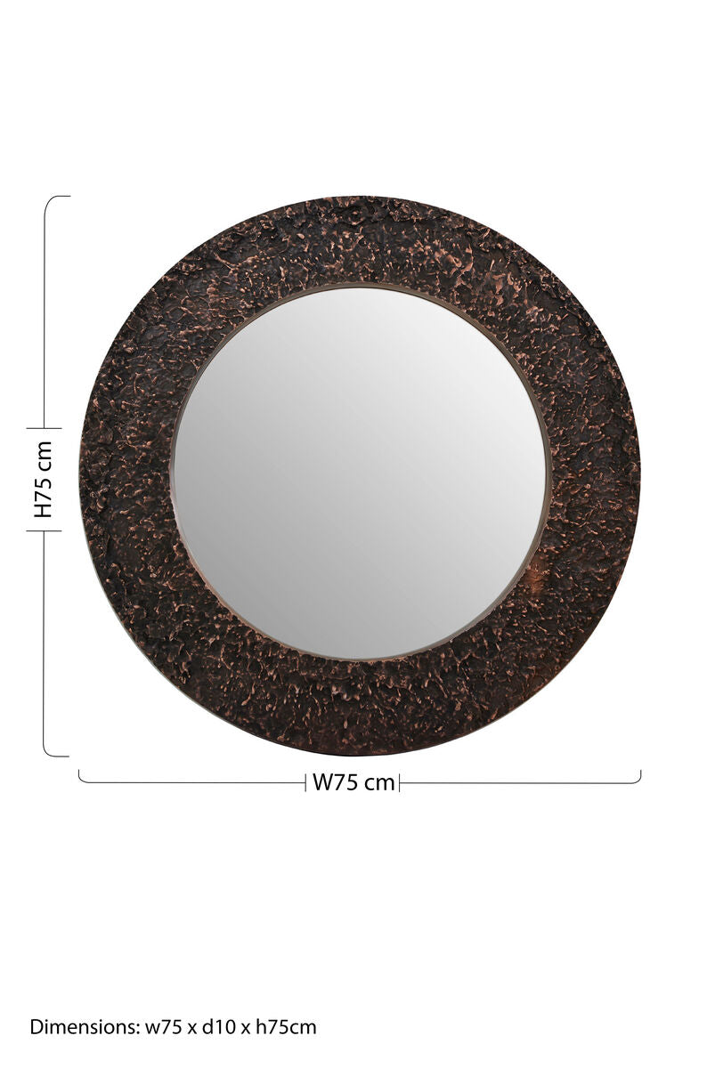 Orsina Akola Round Wall Mirror – Hammered Copper Finish Metal