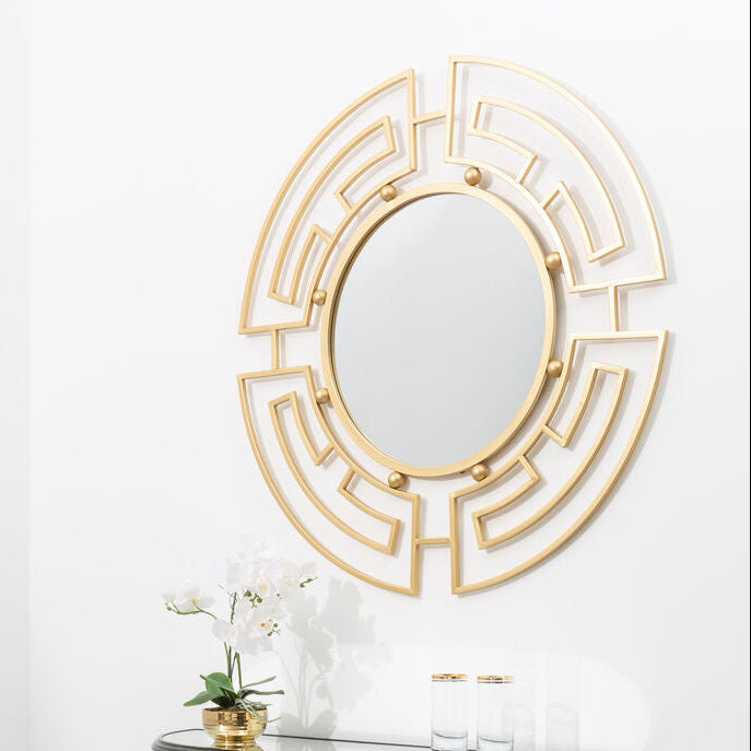 Orsina Jalal Round Wall Mirror – Gold Finish Segmented Metal Frame