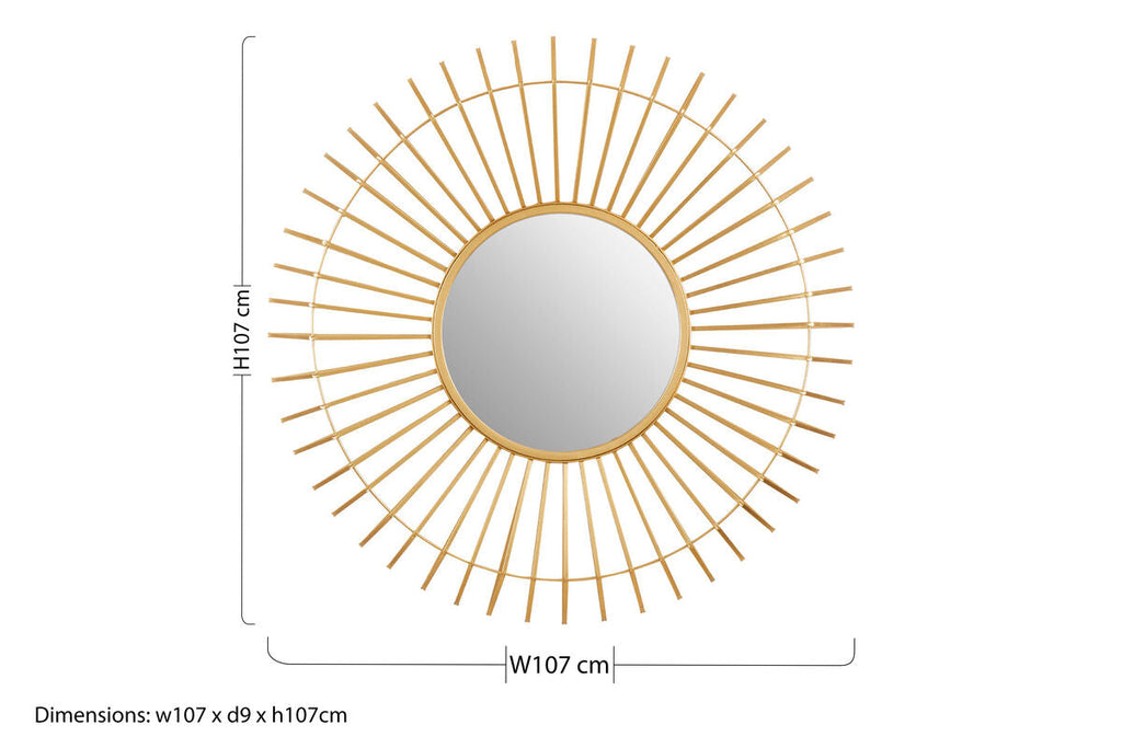Orsina Beauly Round Gold Wall Mirror – Sunburst Metal Frame, 32"